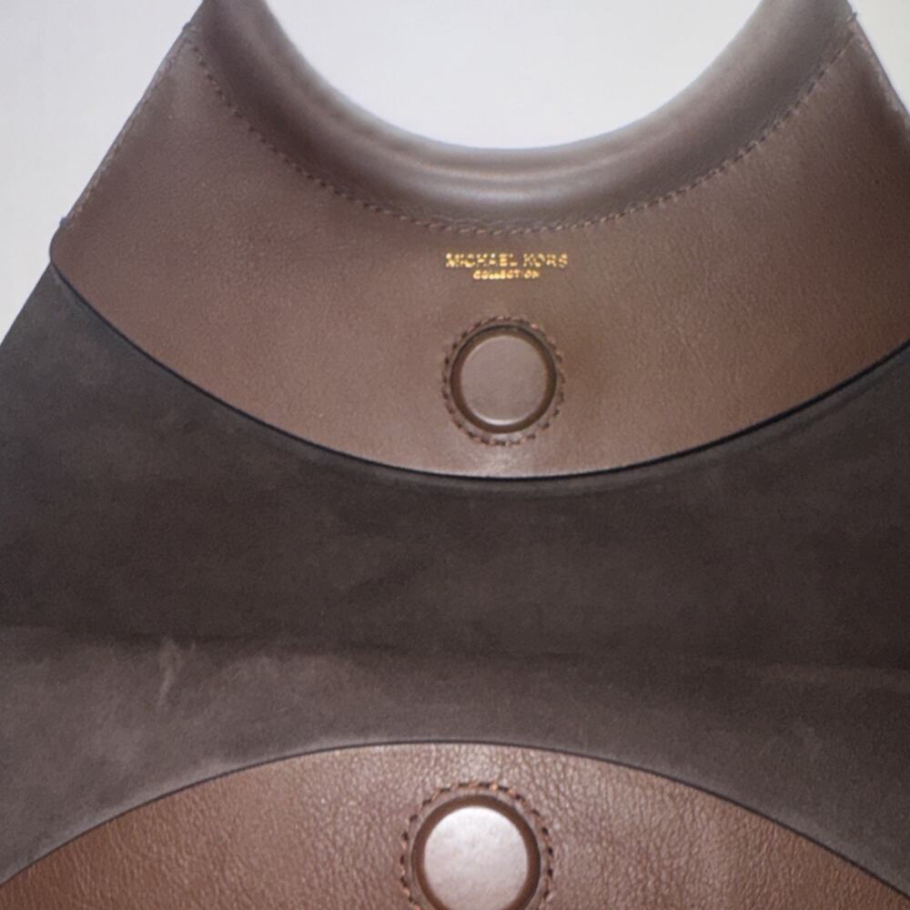 Michael Kors Brown Gray Top Handle Bag for Women Magnetic Closure Stitching - Picture 2 of 7